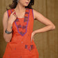 Elegant Handloom Cotton Sleeveless Tunic With Ikat & All Over Badla Handwork