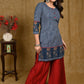 Elegant Line Indigo Tunic with Ajrakh Border on Hemline