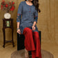 Elegant Line Indigo Tunic with Ajrakh Border on Hemline