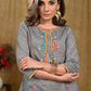 Exclusive Grey Handloom Cotton Tunic with Multicolor Embroidery