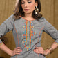 Exclusive Grey Handloom Cotton Tunic with Multicolor Embroidery