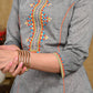 Exclusive Grey Handloom Cotton Tunic with Multicolor Embroidery