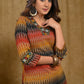 Classy Multicolor Cotton Ikat with Handmade Kutch Mirror Work on Neckline and Sleeves