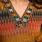 Classy Multicolor Cotton Ikat with Handmade Kutch Mirror Work on Neckline and Sleeves