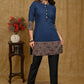 Trendy Straight Cut Tunic with Navy Blue Cotton & Grey Printed Ajrakh combination