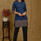 Trendy Straight Cut Tunic with Navy Blue Cotton & Grey Printed Ajrakh combination