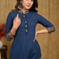 Trendy Straight Cut Tunic with Navy Blue Cotton & Grey Printed Ajrakh combination