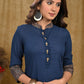 Trendy Straight Cut Tunic with Navy Blue Cotton & Grey Printed Ajrakh combination
