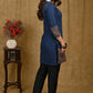 Trendy Straight Cut Tunic with Navy Blue Cotton & Grey Printed Ajrakh combination