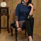 Trendy Straight Cut Tunic with Navy Blue Cotton & Grey Printed Ajrakh combination