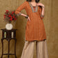Exclusive Cotton Ajrakh Printed Tunic with madhubani Handpainted Lace on Sleeves and Neckline