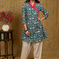 Classy Floweral Print Cotton Tunic with Overlap Style and Front Pockets
