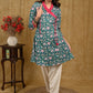 Classy Floweral Print Cotton Tunic with Overlap Style and Front Pockets