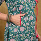 Classy Floweral Print Cotton Tunic with Overlap Style and Front Pockets