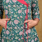 Classy Floweral Print Cotton Tunic with Overlap Style and Front Pockets