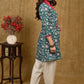 Classy Floweral Print Cotton Tunic with Overlap Style and Front Pockets