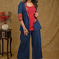 Elegant Blue Cotton Jacket with Ajrakh Collar and Plain Inner