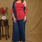 Elegant Blue Cotton Jacket with Ajrakh Collar and Plain Inner