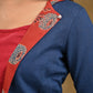 Elegant Blue Cotton Jacket with Ajrakh Collar and Plain Inner