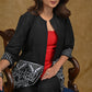 Black Cotton Silk Handpainted Jacket with Classy White Hand painting And Red Inner.