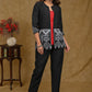 Black Cotton Silk Handpainted Jacket with Classy White Hand painting And Red Inner.