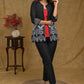 Black Cotton Silk Handpainted Jacket with Classy White Hand painting And Red Inner.