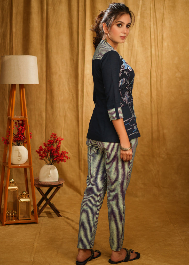 Exclusive Indigo Stripes Hand Painted Top