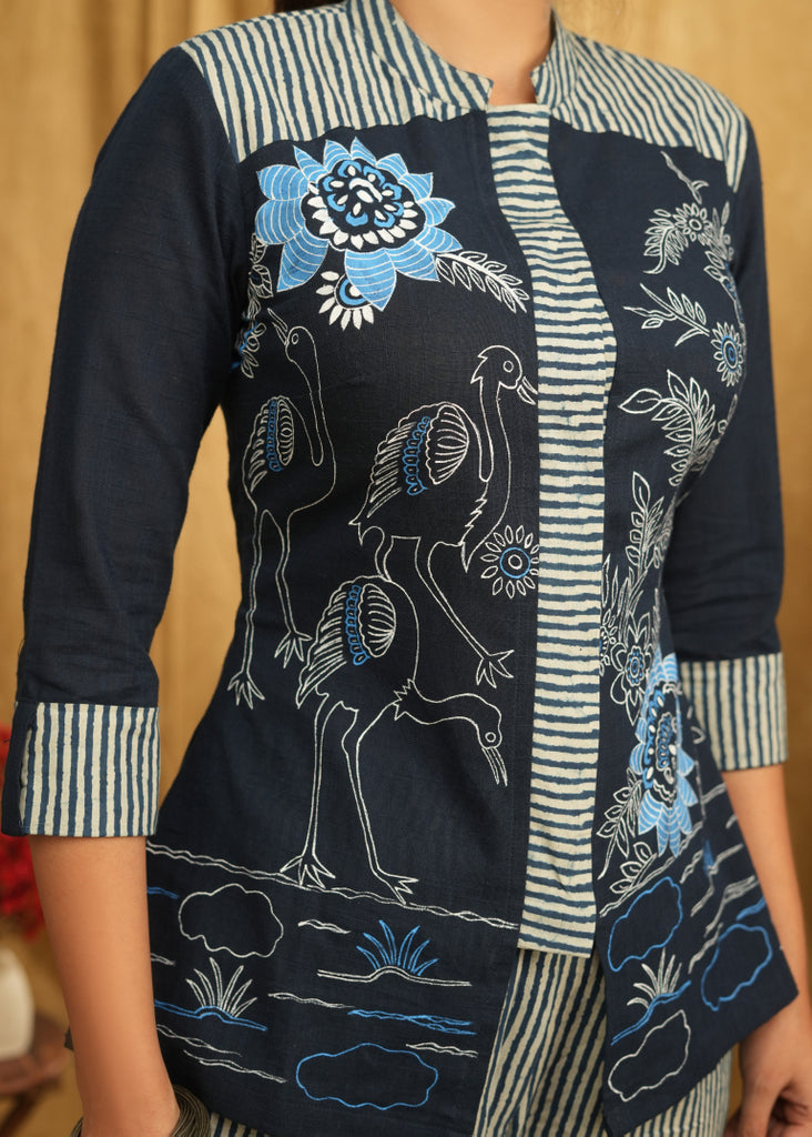 Exclusive Indigo Stripes Hand Painted Top