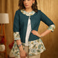 Elegant Teal Floral Printed Shrug with Inner