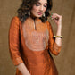 Classy Rust Cotton Silk Kurta Pant Set with Unique Gold Zari Work and Heavy Chanderi Dupatta - 3 Piece