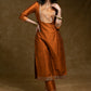 Classy Rust Cotton Silk Kurta Pant Set with Unique Gold Zari Work and Heavy Chanderi Dupatta - 3 Piece