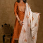 Classy Rust Cotton Silk Kurta Pant Set with Unique Gold Zari Work and Heavy Chanderi Dupatta - 3 Piece
