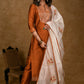 Classy Rust Cotton Silk Kurta Pant Set with Unique Gold Zari Work and Heavy Chanderi Dupatta - 3 Piece