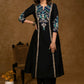 Exclusive Black Cotton Silk Kurta & Pant Set with Embroidered Panel Yoke & Sleeves