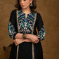 Exclusive Black Cotton Silk Kurta & Pant Set with Embroidered Panel Yoke & Sleeves
