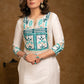 Graceful Off-White Cotton Silk Kurta & Pant Set with Intricately Embroidered Yoke