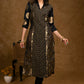 Party Wear Black Brocade Kurta with Intricate Front Embroidery Panel - Pant Optional