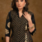 Party Wear Black Brocade Kurta with Intricate Front Embroidery Panel - Pant Optional