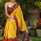 Surreal yellow Cotton saree with Handcrafted Kalamkari Pallu and border