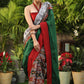 Serene Ikat cotton saree with green pallu and grey pleated border
