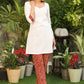 Classy Cotton White Tunic with Maroon Ajrakh Sleeveless Jacket
