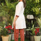 Classy Cotton White Tunic with Maroon Ajrakh Sleeveless Jacket