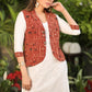 Classy Cotton White Tunic with Maroon Ajrakh Sleeveless Jacket