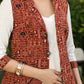 Classy Cotton White Tunic with Maroon Ajrakh Sleeveless Jacket