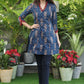 Elegant Dark Blue Ikat Print with Red Cotton In Placket and Sleeves.