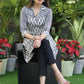 Smart off White Ikat Tunic with Grey Embroidered Yoke.