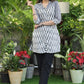 Smart off White Ikat Tunic with Grey Embroidered Yoke.
