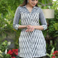 Smart off White Ikat Tunic with Grey Embroidered Yoke.