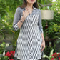 Smart off White Ikat Tunic with Grey Embroidered Yoke.