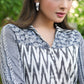 Smart off White Ikat Tunic with Grey Embroidered Yoke.